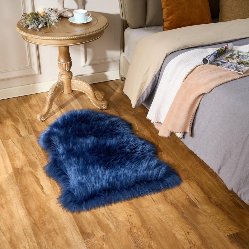 Easy Joy EasyJoy Ultra Soft Fluffy Shaggy Area Rug Faux Fur Rug Chair Cover Seat Pad Fuzzy Area Rug for Bedroom Floor Sofa Living Room (2 x 3 ft Sheepskin, Dark Blue) - Image 4